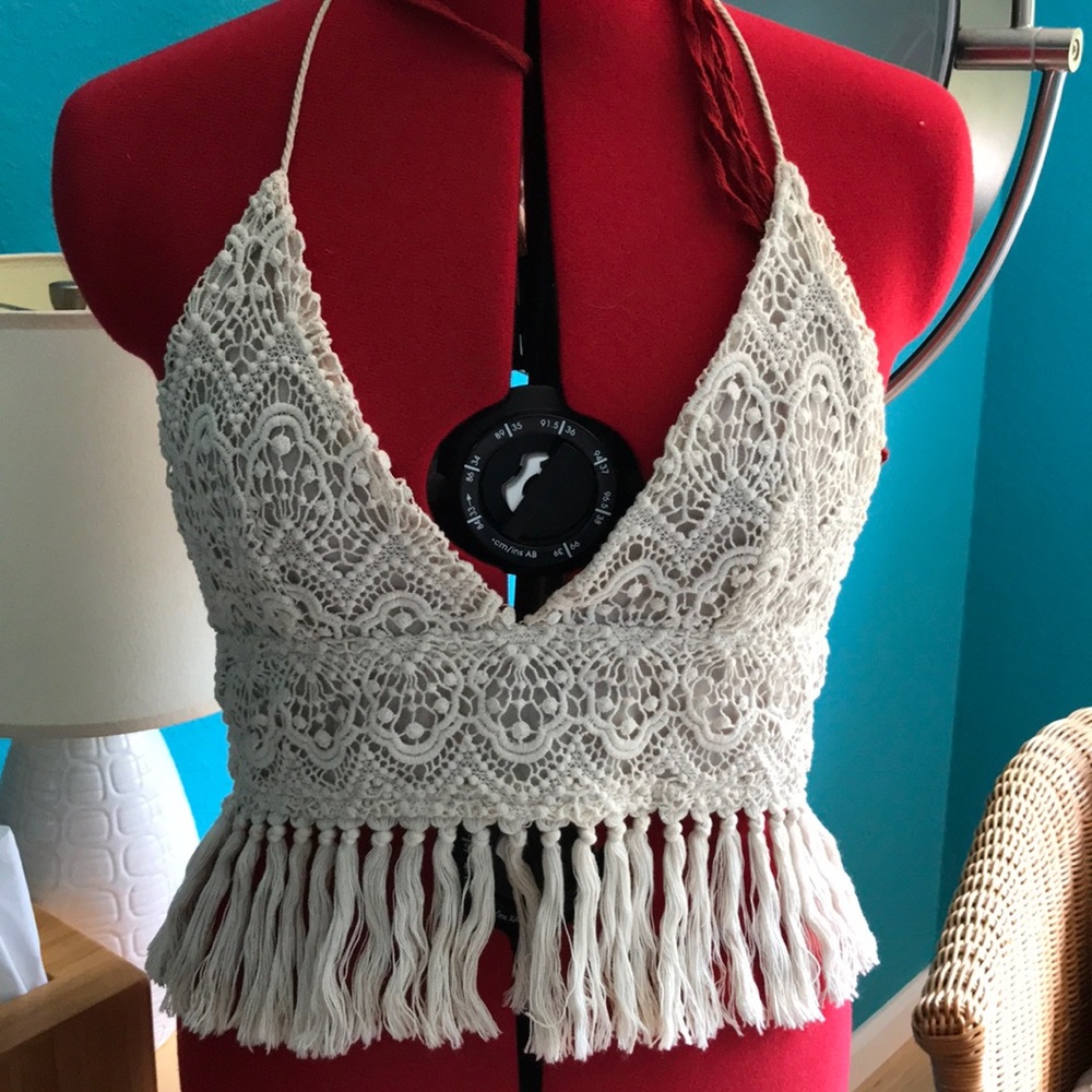 Boho fringe bralette bikini top. Medium